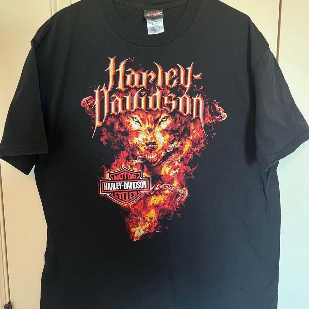 Harley-Davidson Destination Tacoma, WA Flaming Wolf Logo Graphic T-Shirt XL